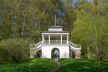 The old pavilion Grotto in the Petrovskoye. Pushkin Mountains
