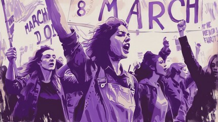 8 march illustration,  International Women’s Day Tribute , purple colors
