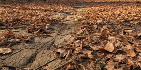 Dry Brown Grass on the Ground with Dried Leaves