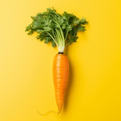 Fresh carrots on a yellow background. Generative AI.