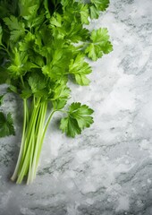 Fresh parsley on a marble background. Generative AI.