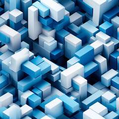 Seamless abstract geometric background with 3d cubes in white and blue colors.