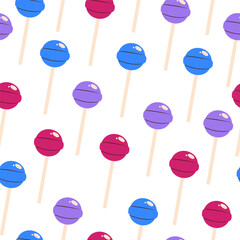 Seamless pattern of Chupa Chups in retro style.Simple bright candy pattern.