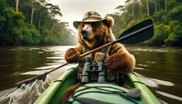 Bear on an Amazonian kayak expedition
