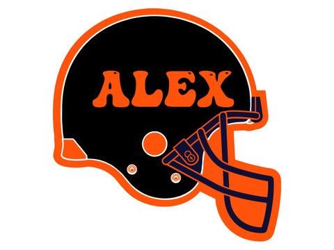 orange and black football helmet with the name Alex written - Vector graphics -ideal for websites, greetings, banners, cards,, t-shirt, sweatshirt, prints, cricut, silhouette, sublimation