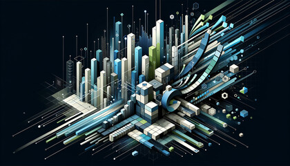 Geometric Business Performance Dashboard with Digital Disintegration