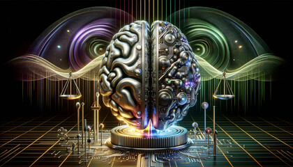AI Regulation: Photorealistic Metallic Brain Symbolizing Control and Innovation