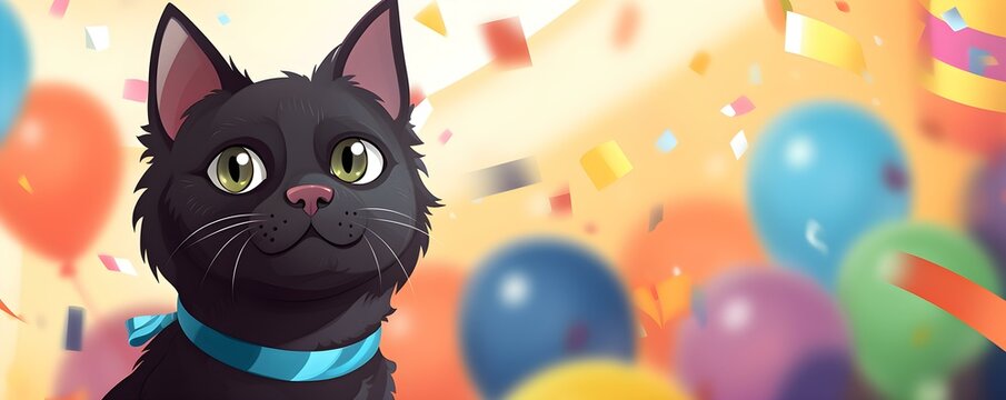 Celebrating an anniversary with a feline friend in festive gear. Concept Anniversary Celebration, Feline Friend, Festive Gear