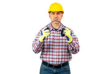 Builder man with objects and tools