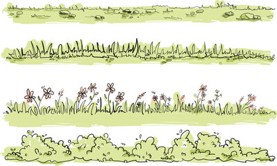 Hand sketch grass , bush . Grass set graphic , watercolor grass. Vector illustration.Vector sketch Green grass. Background.