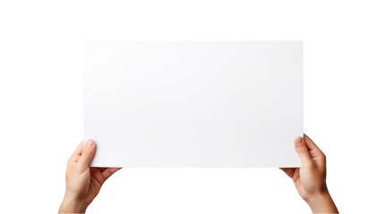 Hands holding blank paper sheet. Isolated on transparent background.