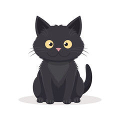 Vector Flat Black. Cartoon Cat Icon Isolated. Black Cute and Funny Cat in Front View
