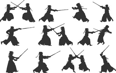 Kendo silhouettes, Kendo martial arts silhouette, Kendo svg, Kendo vector illustration