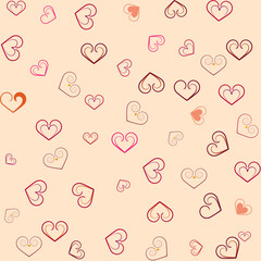 Chaotic heart color on pink seamless pattern