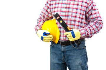 Builder man with objects and tools