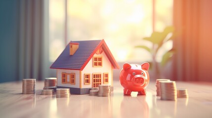 Piggy Bank with Home Model, Dreams Home Concept.