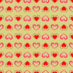 Heart red on light brown seamless pattern