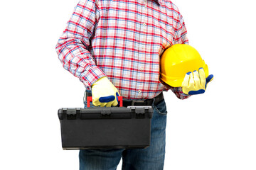 Builder man with objects and tools
