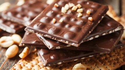 Close up of matzah indulgently covered in chocolate, nuts, and toppings for passover celebration