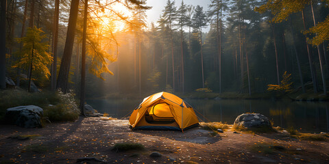 Tents Camping area, early morning, beautiful natural place
