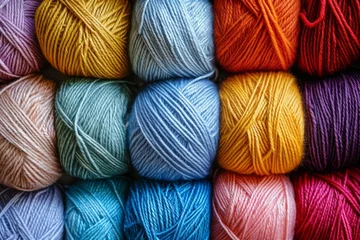 Fotobehang Tightly packed various colored yarn balls. © InfiniteStudio