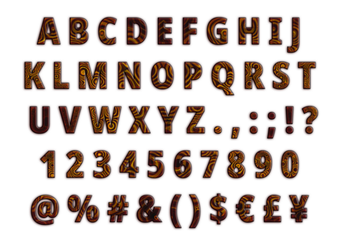 Colorful Alphabet with numbers, punctuation and special characters, like at, ampersand, pound, euro, dollar and yen