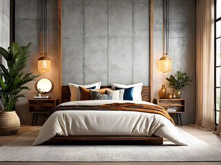 Modern Boho Boudoir Canvas - Concrete & Wood Paneling Wall Captivates
