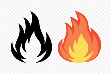 Flat Vector Fire Flame Icon Set. Campfire Shape Sign, Isolated. Bonfire Vector Illustration for Outdoor, Adventure, and Nature Concept