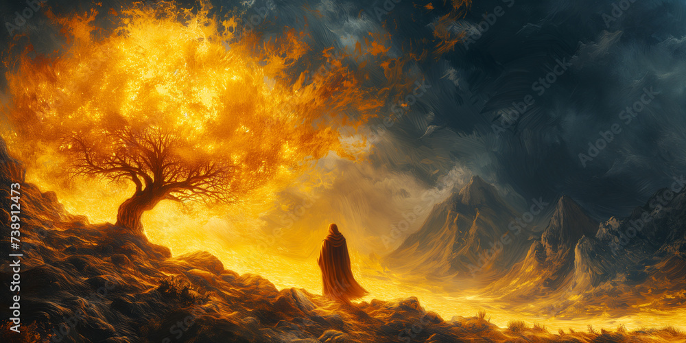 Wall mural moses with the burning bush, sinai, old testament and jewish torah, book of exodus, religion - Wall murals