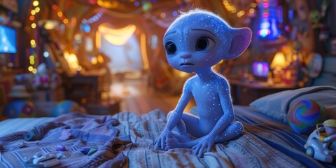 blue baby alien playing