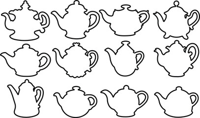 Tea pot icon in line style set. isolated on transparent background Tea kettle or teapot sign and symbol. teapots, drinking coffee pot. Abstract design Logotype art vector for apps website