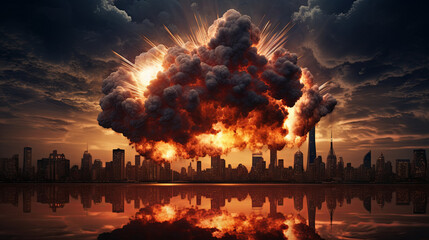 Significant detonation lighting up the cityscape - obrazy, fototapety, plakaty