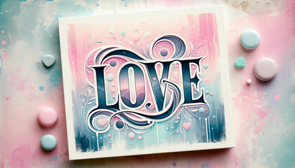 The word LOVE in a bold and artistic font
