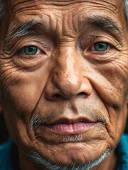Obraz premium Closeup portrait of elderly wise Vietnamese man, rural area people, diversity