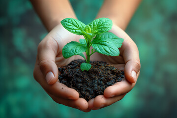 Farmer planting a small tree in spring, sprout growing from the soil, environment conversation, world soil day
