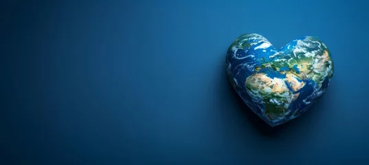 Foto op Canvas Heart shaped earth globe on blue background for environmental care and sustainable living © Ilja