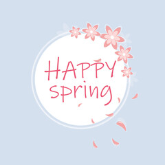Lovely floral frame with hello spring lettering. Background happy spring