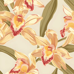 Fototapeta na wymiar Cymbidium Orchids Minimalistic abstract floral pattern Ideal for textile design