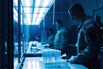 Foto op Plexiglas Military Personnel Working in a Science Laboratory with Blue Lighting © KirKam