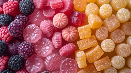 Foto op Plexiglas Assorted gummy candies. Top view. Jelly sweets background.  © Muhammad