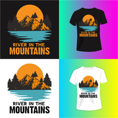 Mountain camping. Adventure vintage print design for t shirt and others. National park graphic artwork for sticker, poster, background.