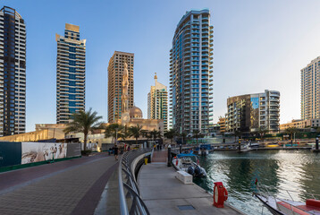 DUBAI, UAE- February 05 2024: Skyscrapers at Dubai Marina - 738919083
