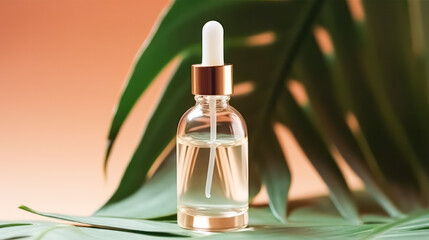 Naklejka premium A light beige or brown podium showcasing a cosmetics mockup, perfect for promoting luxury beauty products with a touch of sophistication.