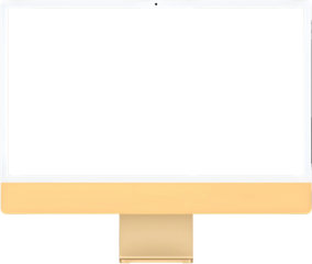 Realistic mockups of the new iMac 24 inch blank screen in yellow color on an isolated white background. block moni personal computer made by Apple Computers, transparent screen, silver  24". PNG image