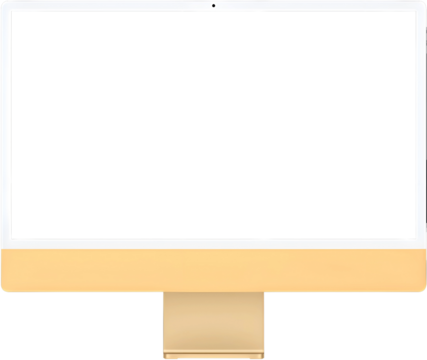 Realistic mockups of the new iMac 24 inch blank screen in yellow color on an isolated white background. block moni personal computer made by Apple Computers, transparent screen, silver  24". PNG image