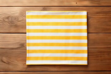 Naklejka premium Kitchen Napkin Mockup, Striped Towel on Wooden Table with Copy Space for Text, Tablecloth Banner,