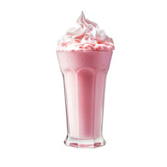 Strawberry milkshake with whipped cream isolated on transparent background
