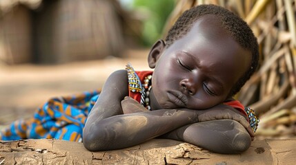 Photo of a child suffering from preventable diseases due to lack of access to vaccinations and basic healthcare services, representing the millions at risk of health disparities an - obrazy, fototapety, plakaty