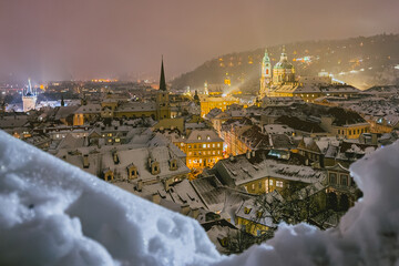 Prague in a natural snow frame