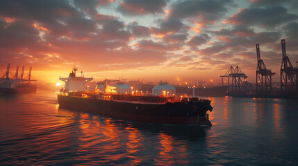 Fototapeta premium LNG tanker ship in the Cargo port 